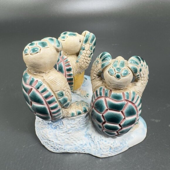 Hand Made Pottery Turtles on Beach Hear No Evil See No Evil Speak No Evil VTG - Picture 6 of 10